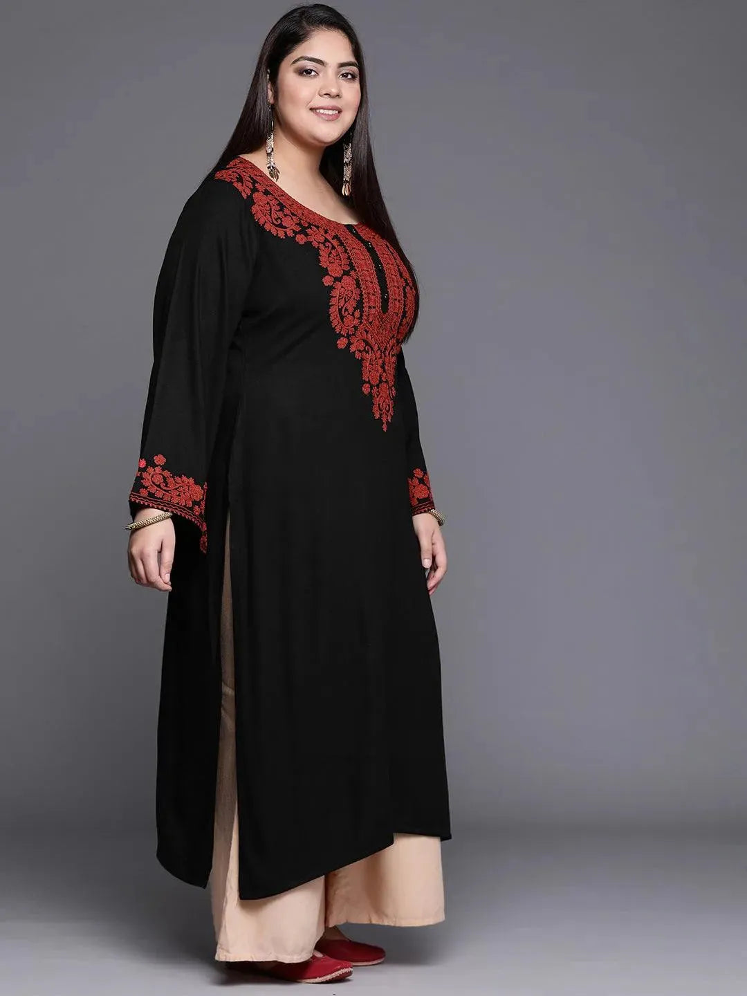 

Buy Plus Size Black Embroidered Wool Kurta - 11131-6XL | Libas Ethnic Wear Online