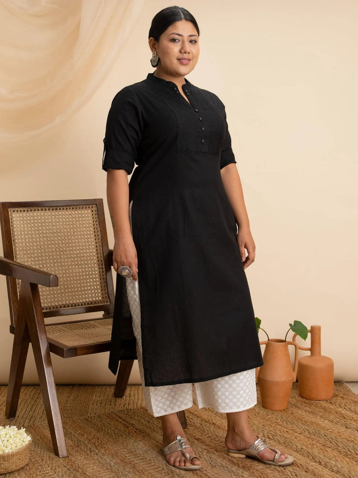 Plus Size Black Solid Cotton Kurta - Libas