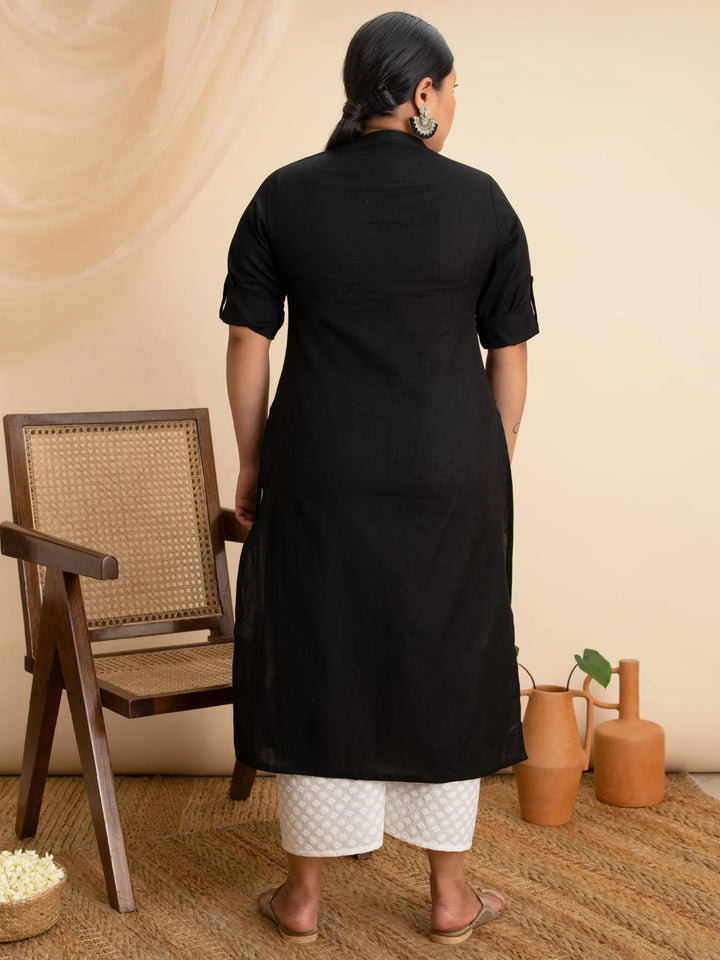 Plus Size Black Solid Cotton Kurta - Libas