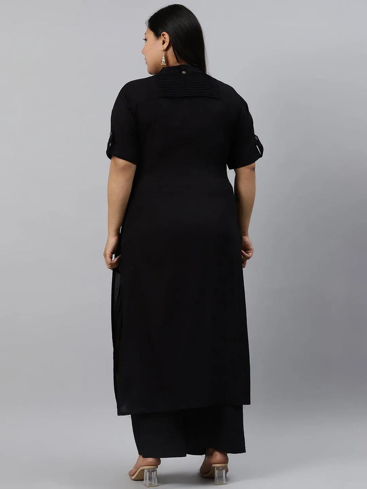 Plus Size Black Solid Rayon Kurta - Libas