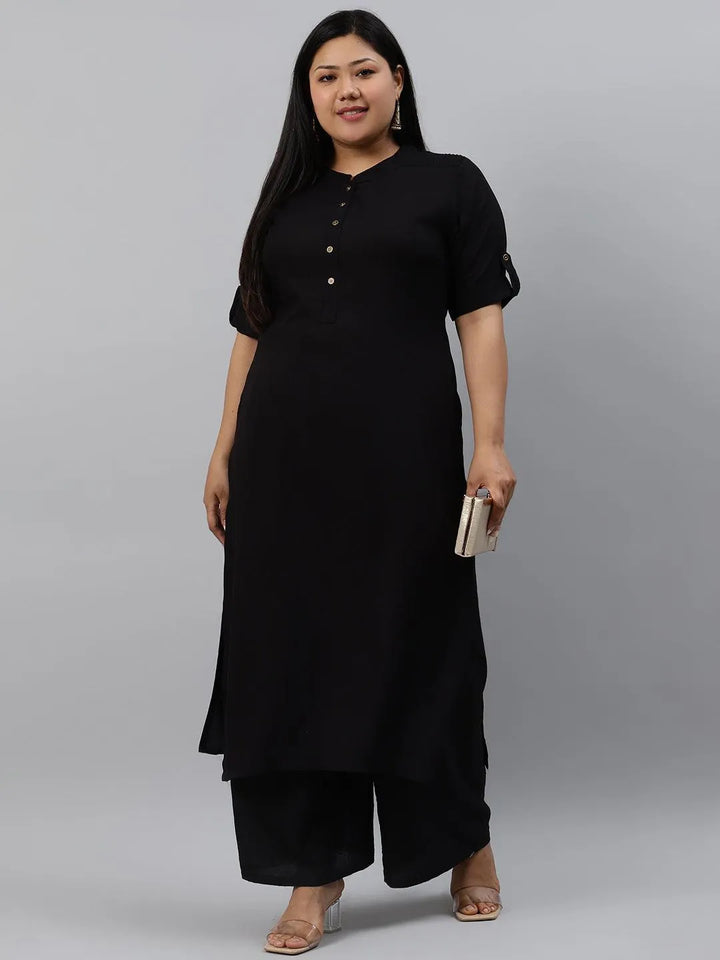 Plus Size Black Solid Rayon Kurta - Libas