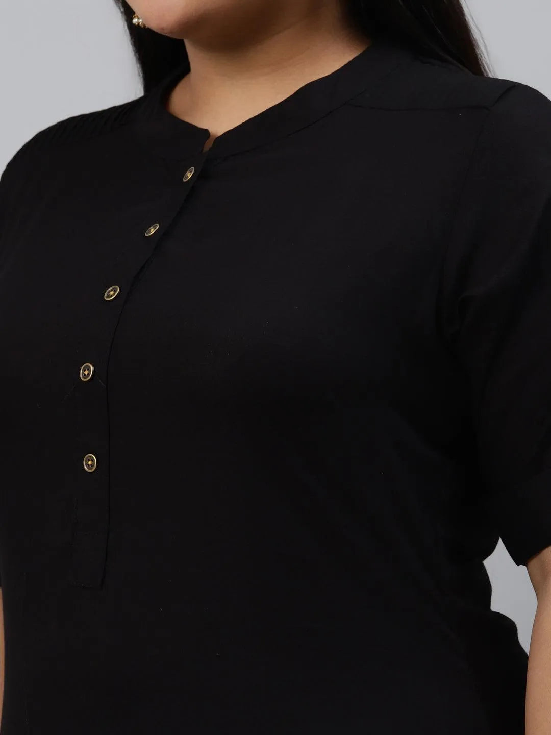 Plus Size Black Solid Rayon Kurta - Libas