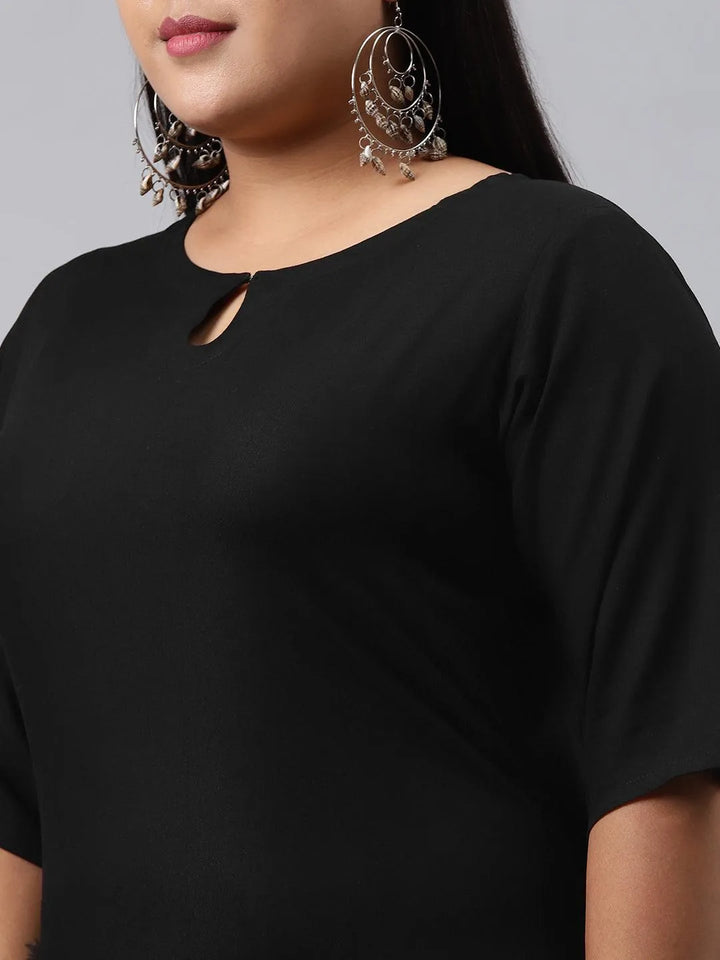 Plus Size Black Solid Rayon Kurta Set - Libas