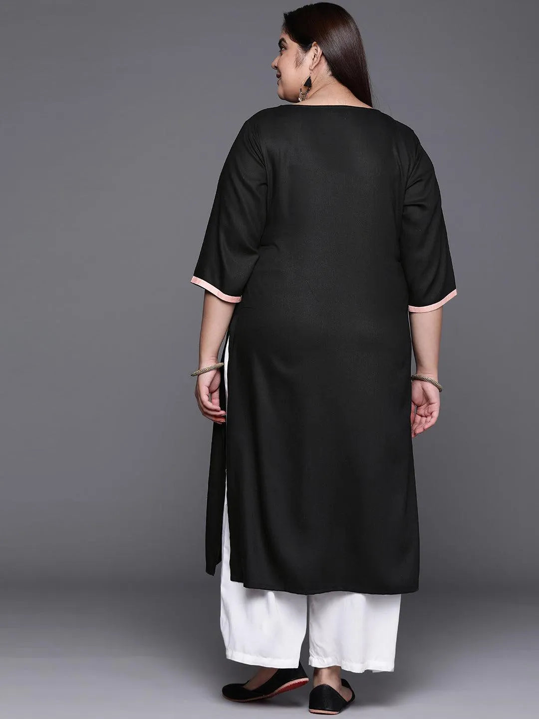 Plus Size Black Solid Wool Kurta - Libas