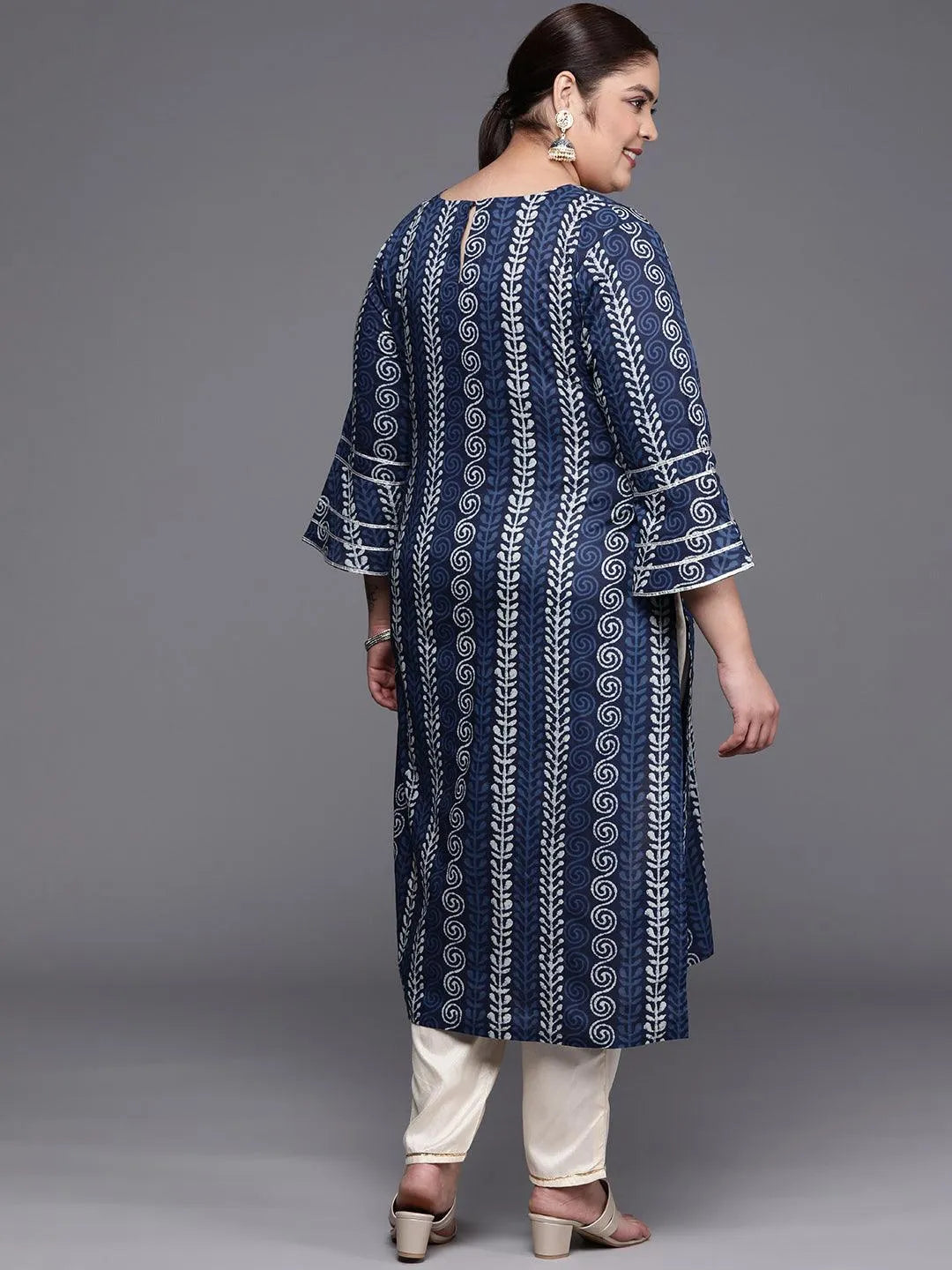 Plus Size Blue Printed Cotton Straight Kurta - Libas 