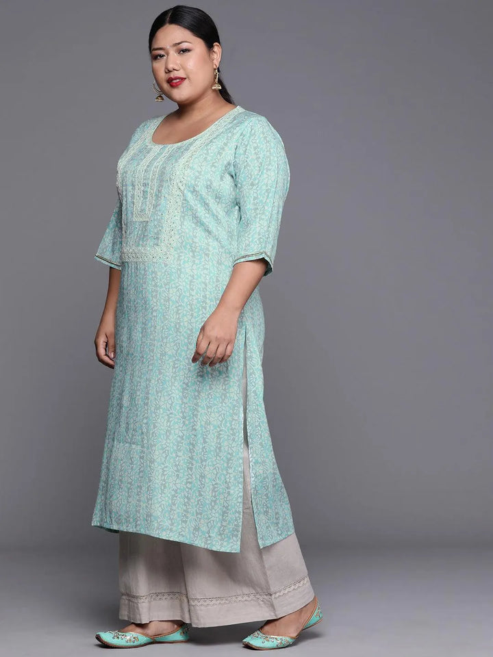 Plus Size Blue Yoke Design Rayon Kurta - Libas