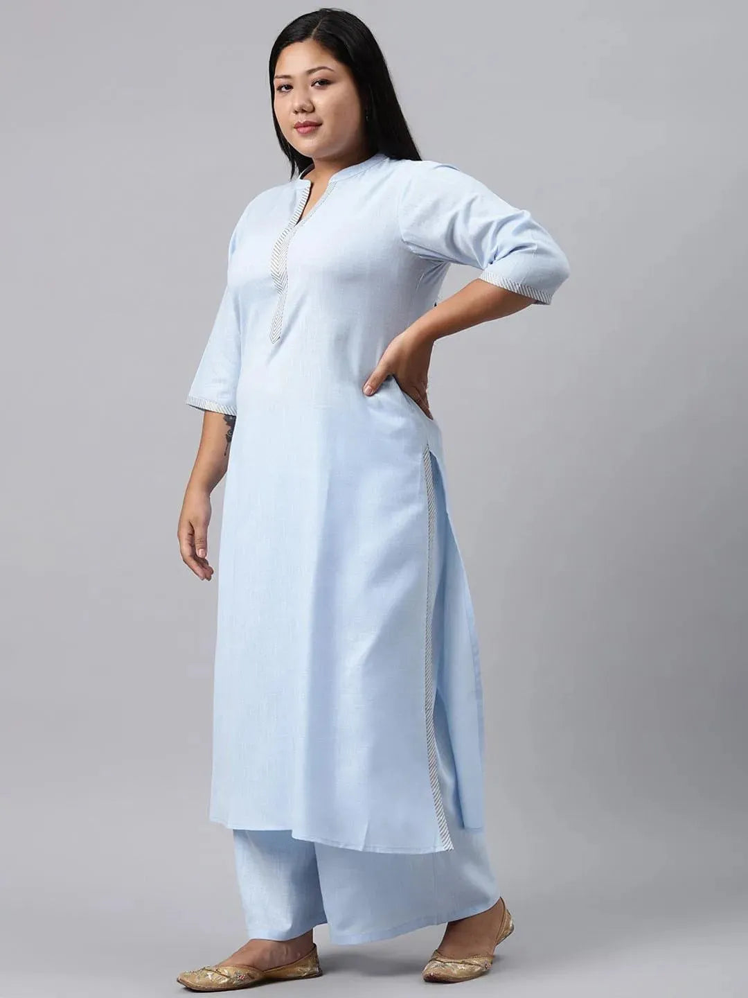 

Buy Plus Size Blue Solid Cotton Suit Set - 15071- | Libas Ethnic Wear Online