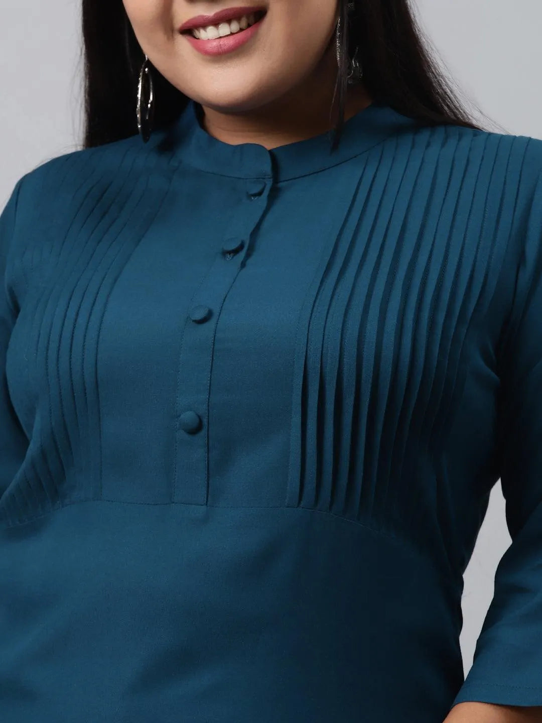 Plus Size Blue Solid Rayon Kurta - Libas