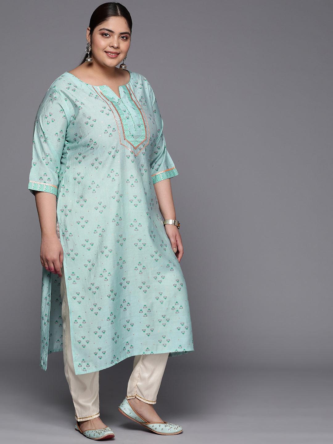 Buy Plus Size Blue Yoke Design Silk Straight Kurta Online at Rs.740 | Libas
