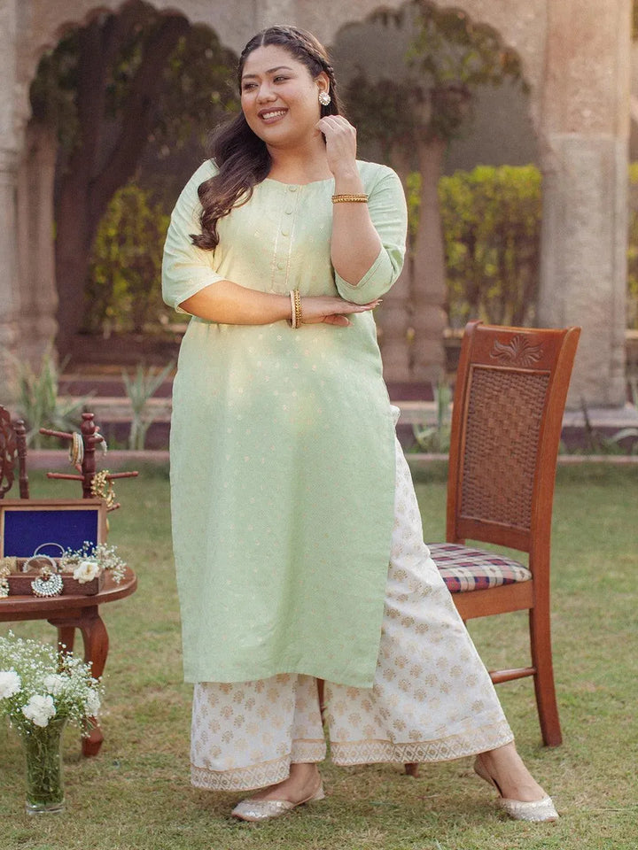 Plus Size Green Chanderi Silk Kurta - Libas