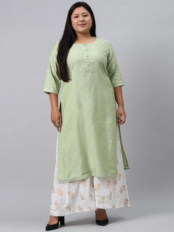 Plus Size Green Chanderi Silk Kurta - Libas