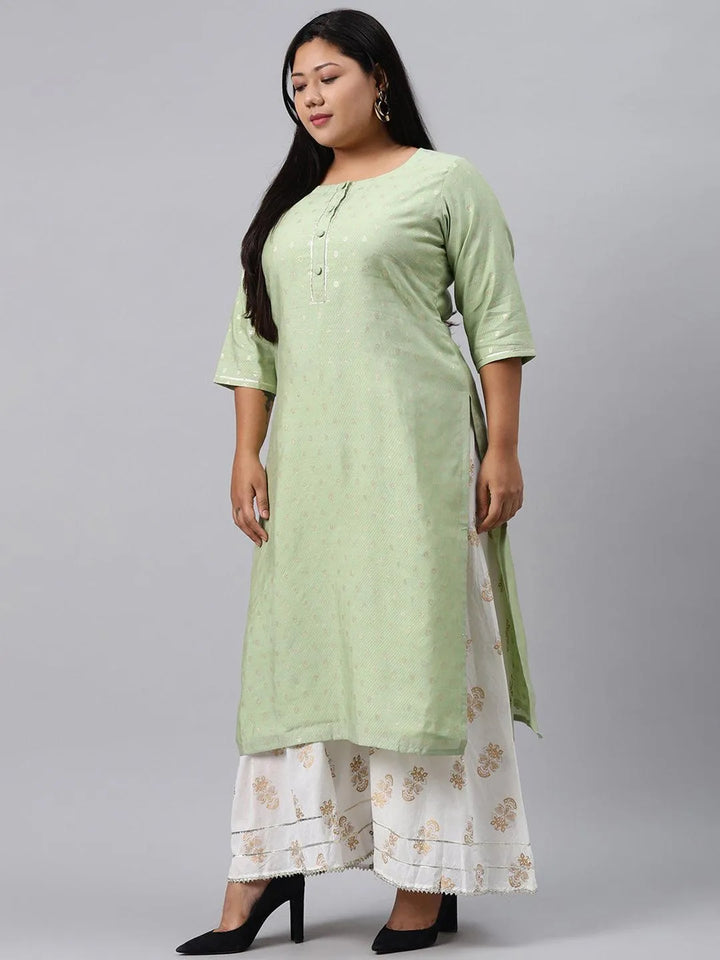 Plus Size Green Chanderi Silk Kurta - Libas