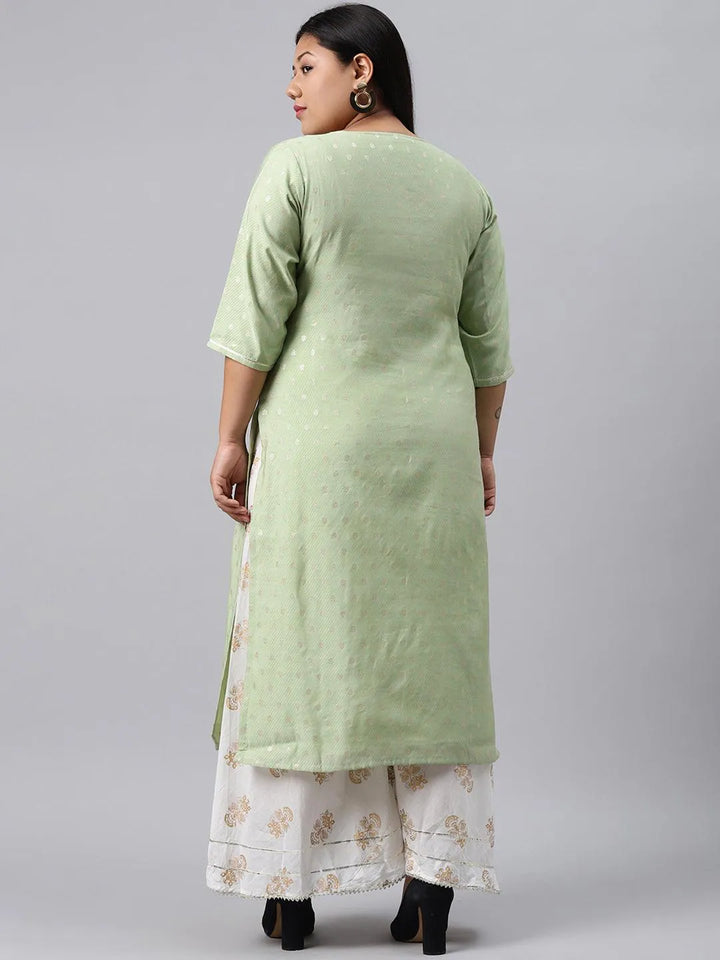 Plus Size Green Chanderi Silk Kurta - Libas