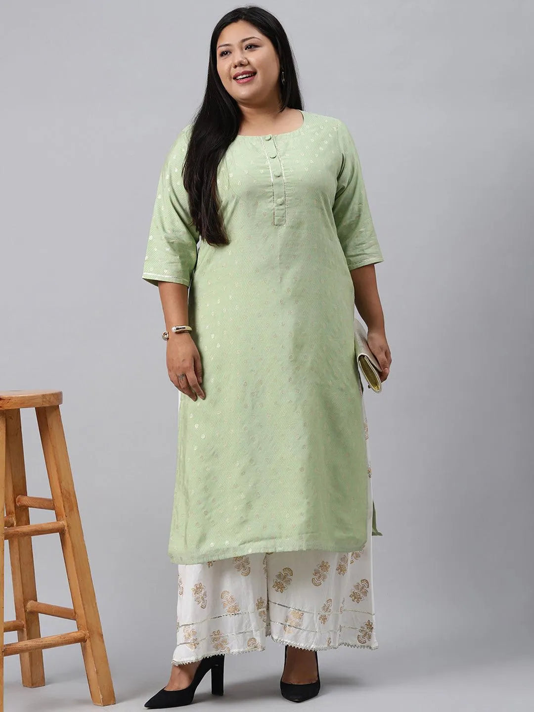 Plus Size Green Chanderi Silk Kurta - Libas