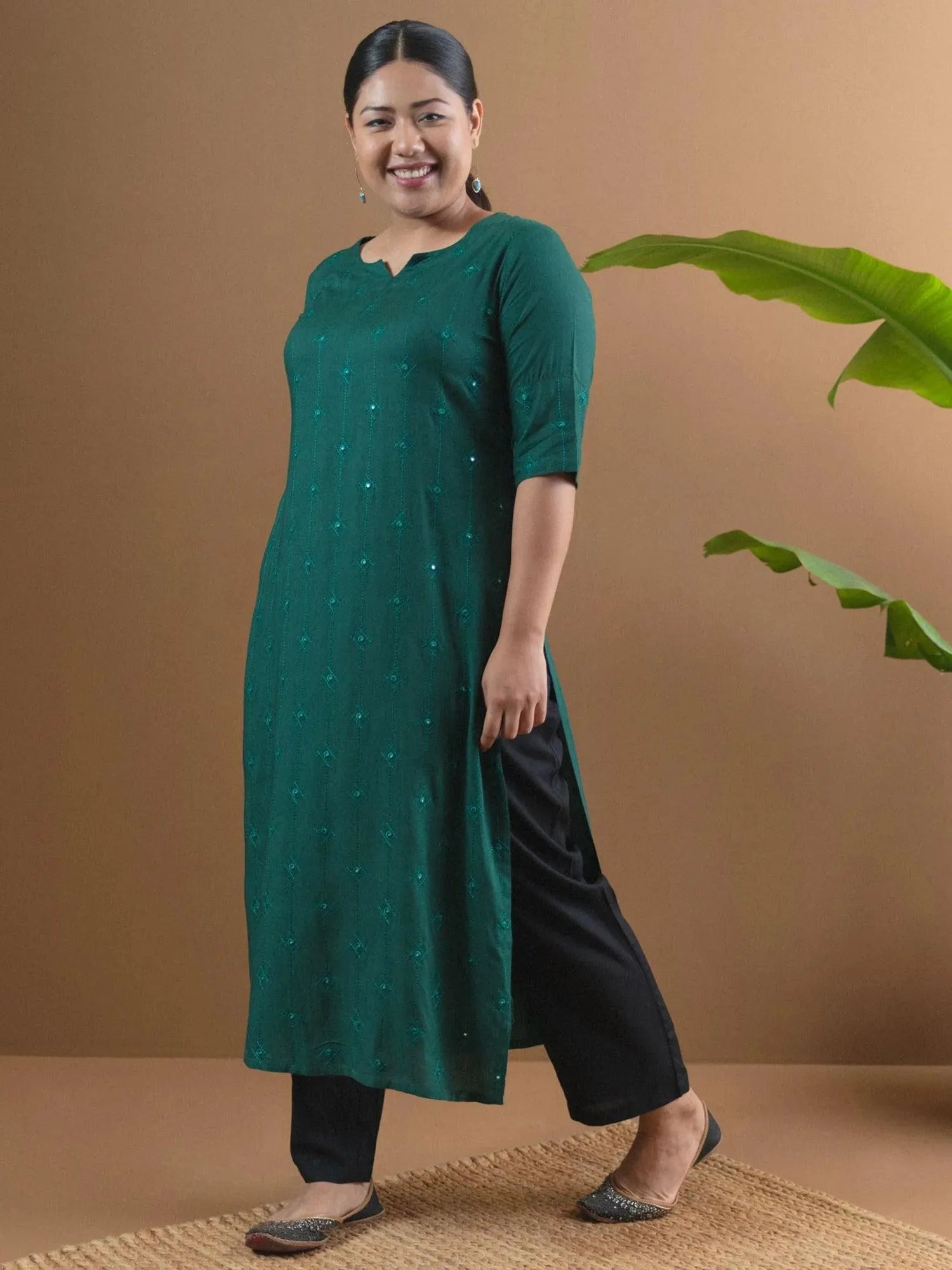 

Buy Plus Size Green Embroidered Rayon Kurta - 11007-3XL | Libas Ethnic Wear Online