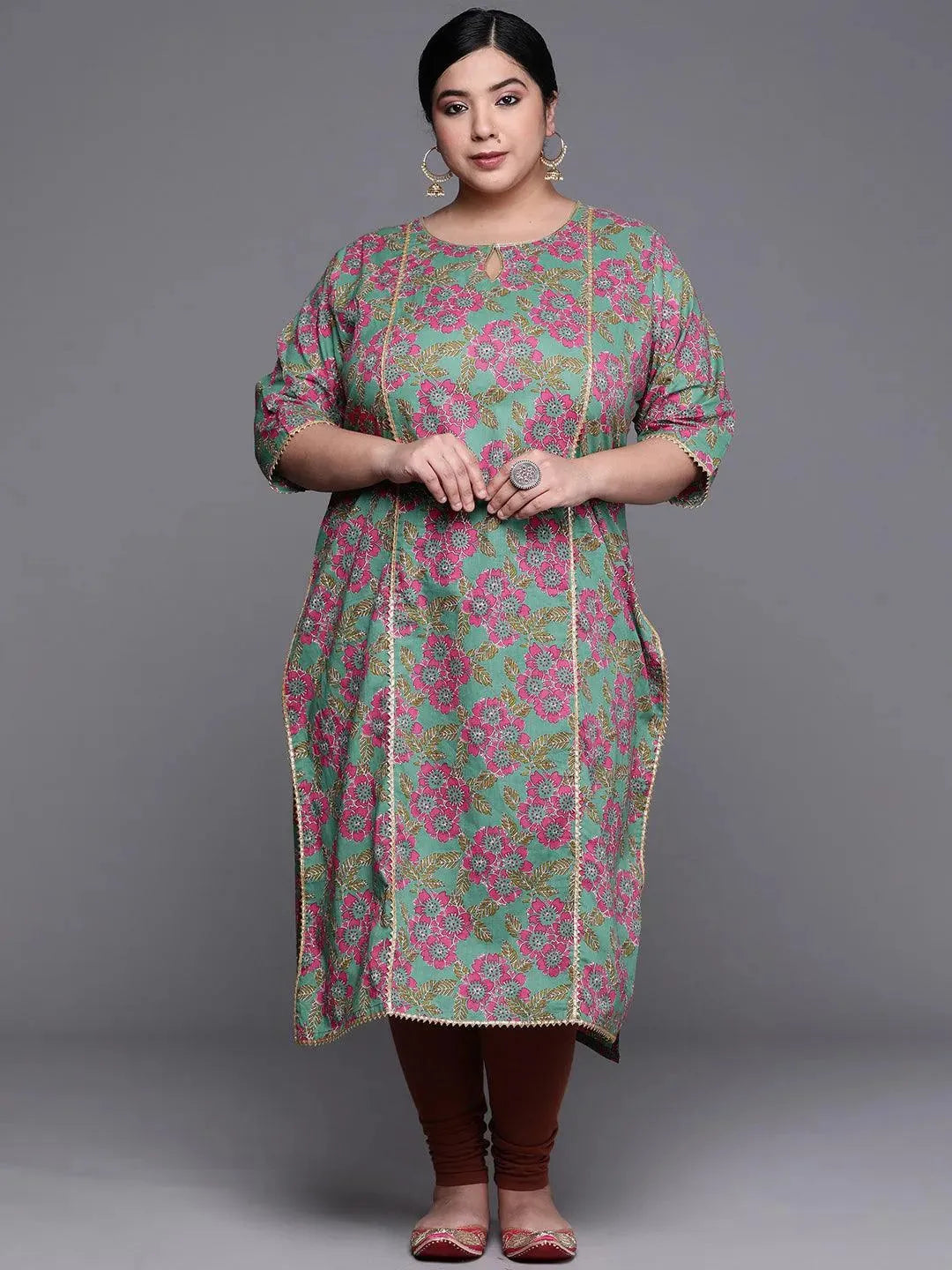 

Buy Plus Size Green Printed Cotton Kurta - 25012O-3XL | Libas Ethnic Wear Online