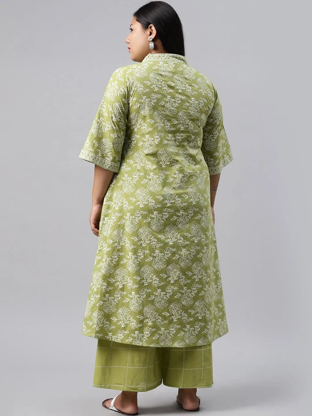 Plus Size Green Printed Cotton Kurta - Libas