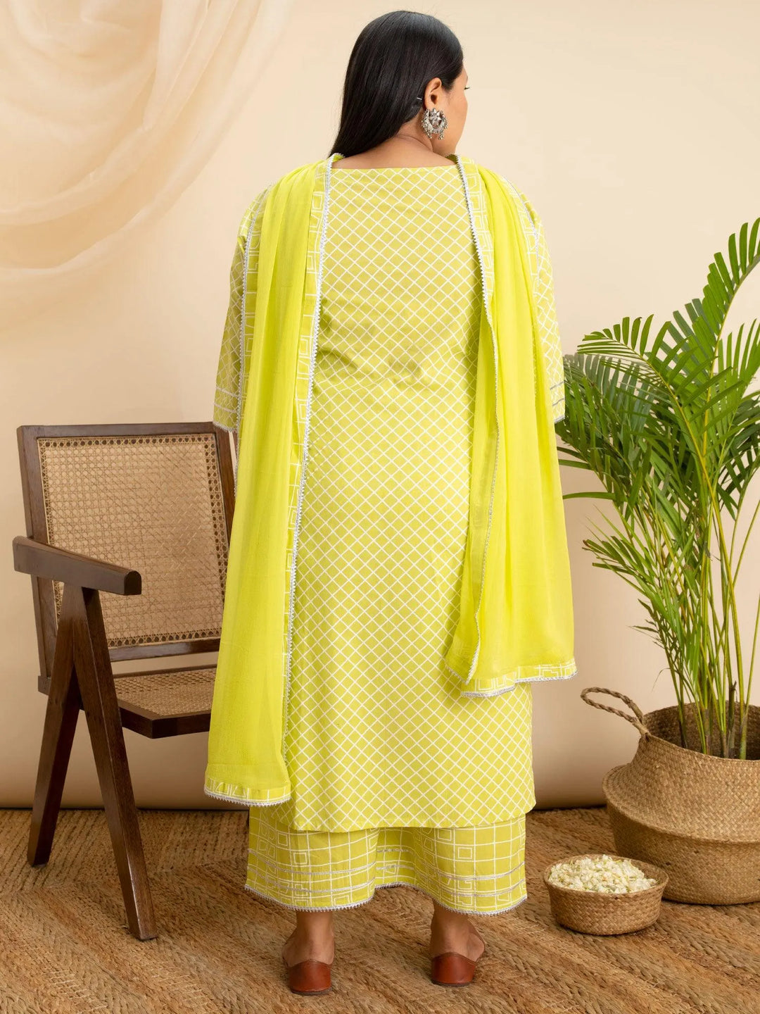 Plus Size Green Printed Cotton Suit Set - Libas 