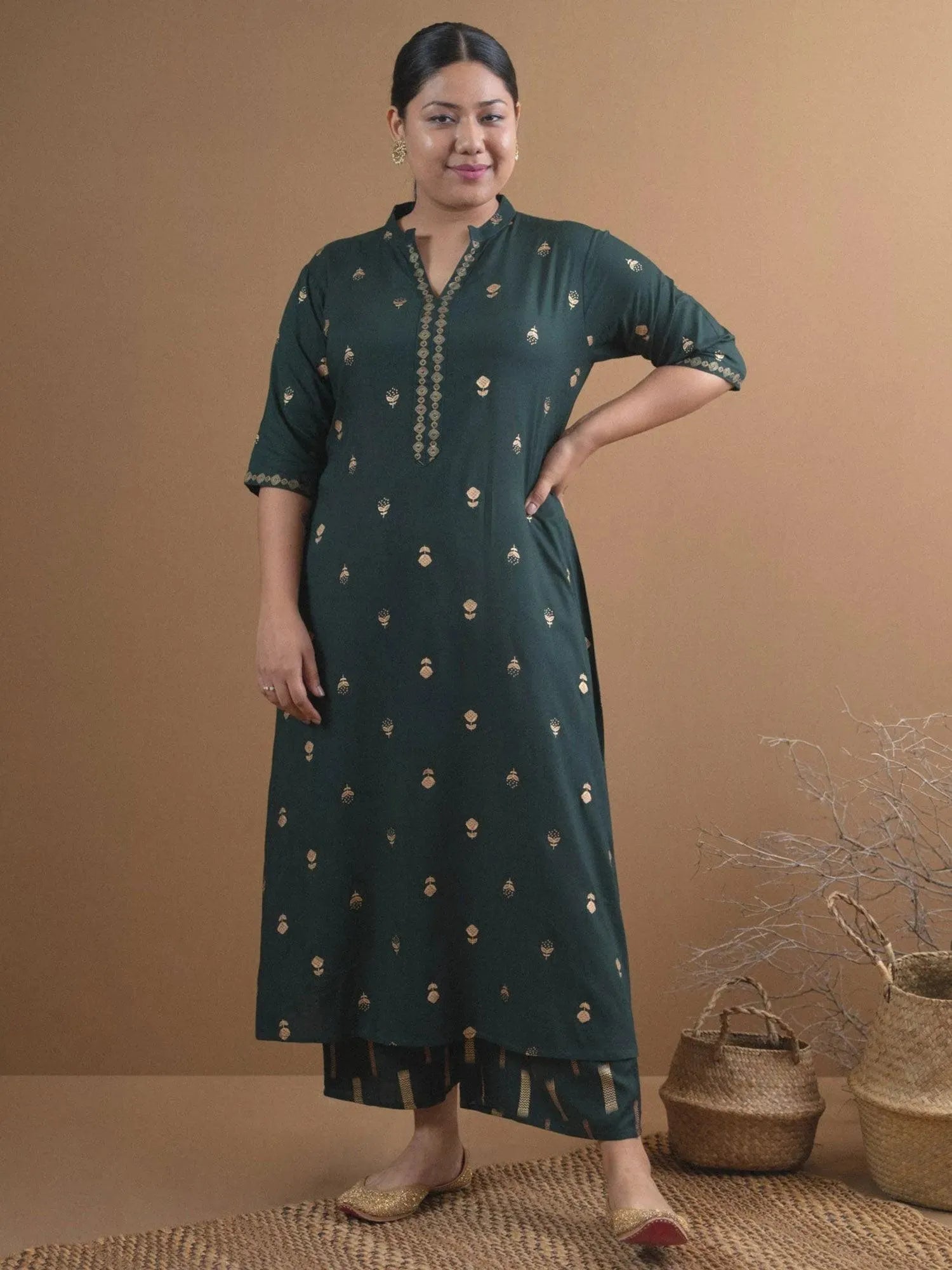 

Buy Plus Size Green Printed Rayon Kurta Set - 15005- | Libas Ethnic Wear Online