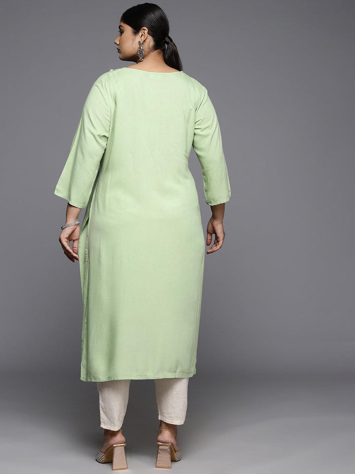 Plus Size Green Rayon Yoke Design Straight Kurta - Libas