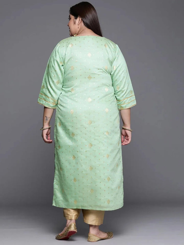 Plus Size Green Self Design Chanderi Silk Straight Kurta - Libas