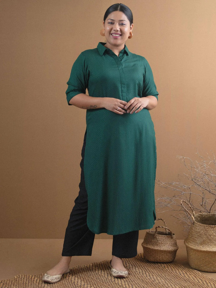 Plus Size Green Self Design Rayon Kurta - Libas