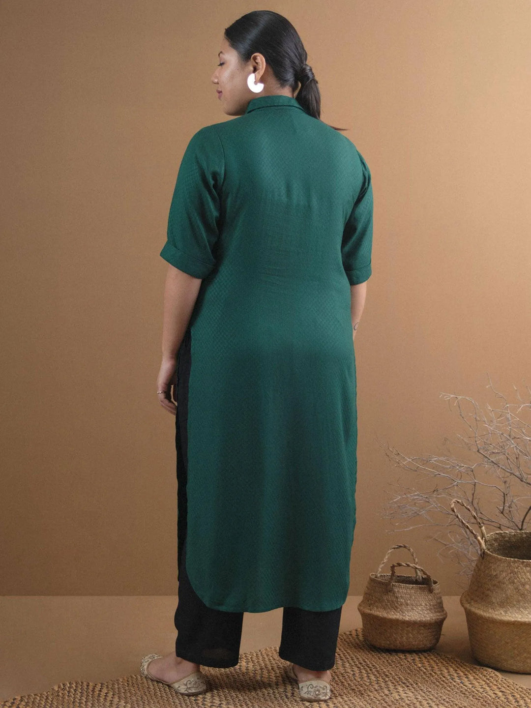 Plus Size Green Self Design Rayon Kurta - Libas