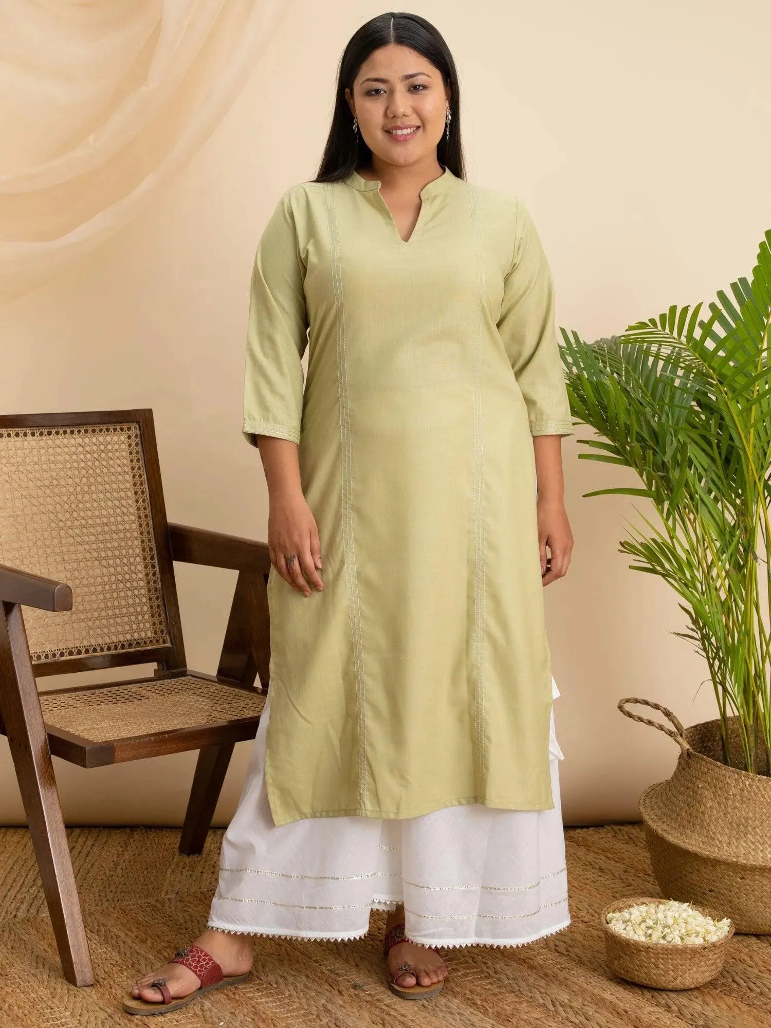 

Buy Plus Size Green Solid Cotton Kurta - 11073- | Libas Ethnic Wear Online