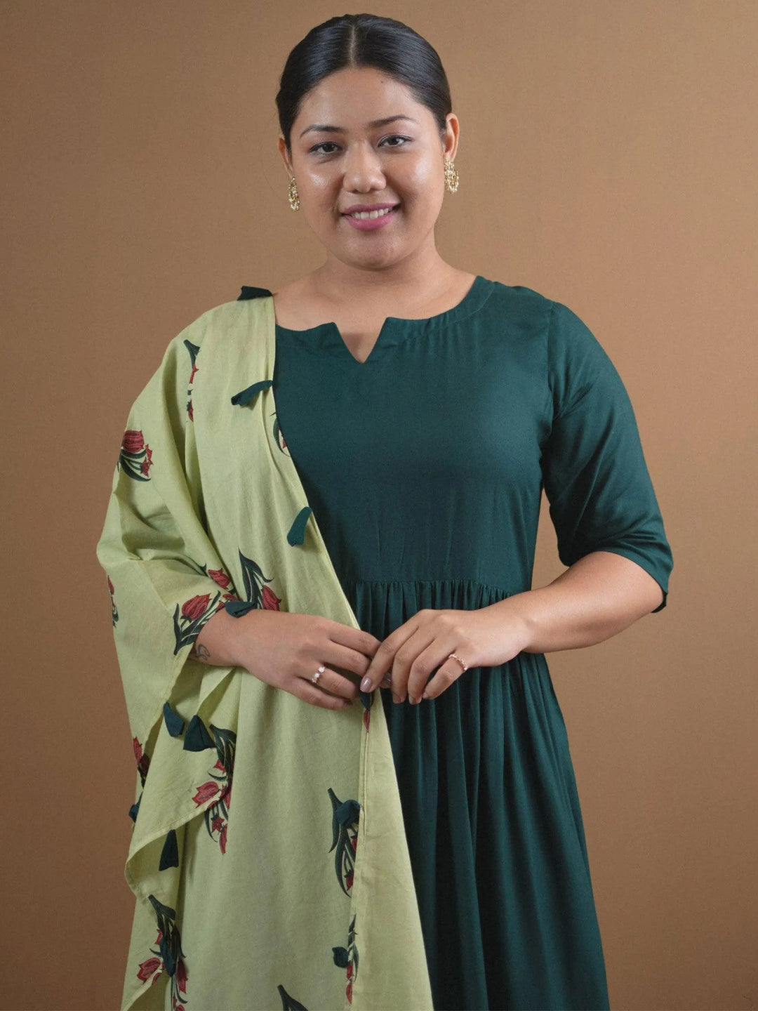 Plus Size Green Solid Rayon Suit Set - Libas 