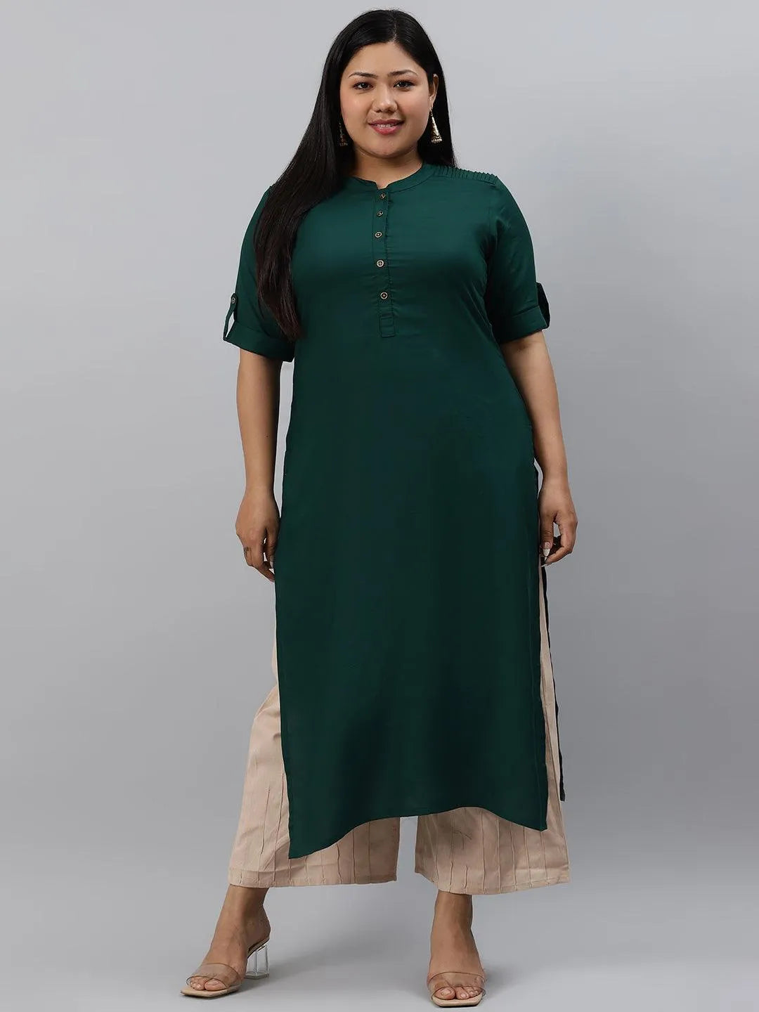 Plus Size Green Solid Rayon Kurta - Libas