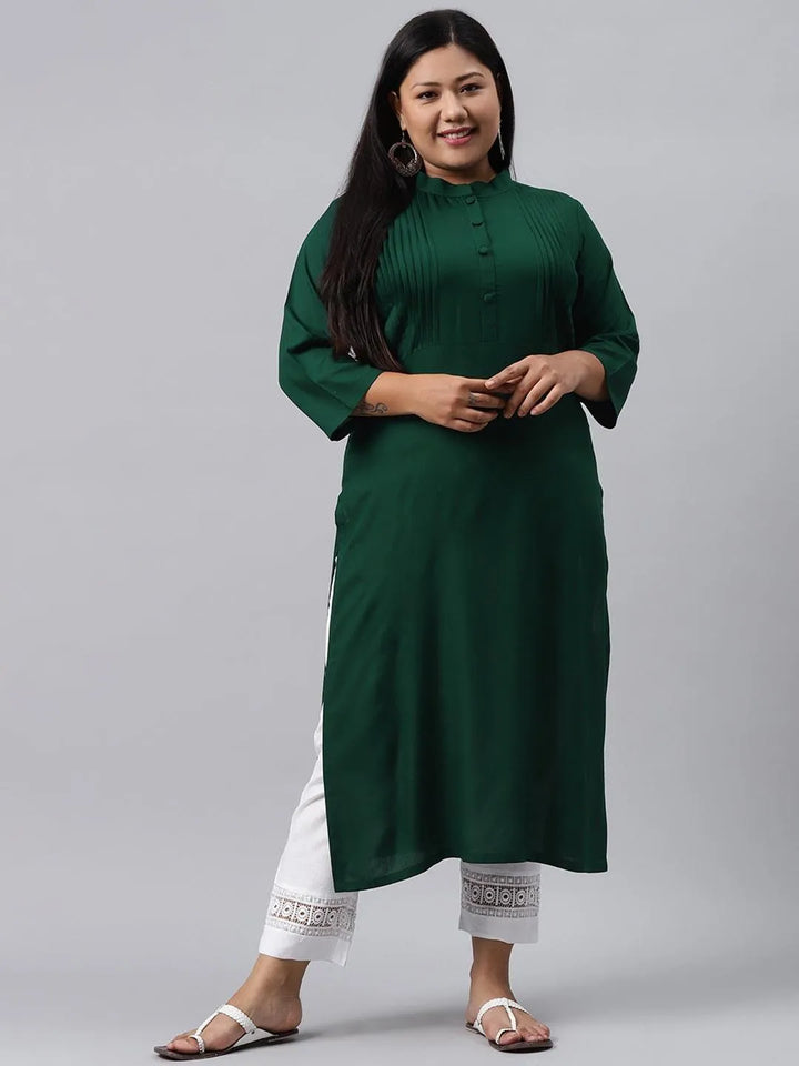 Plus Size Green Solid Rayon Kurta - Libas