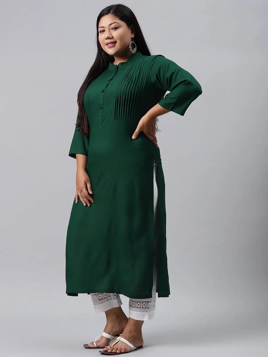 Plus Size Green Solid Rayon Kurta - Libas