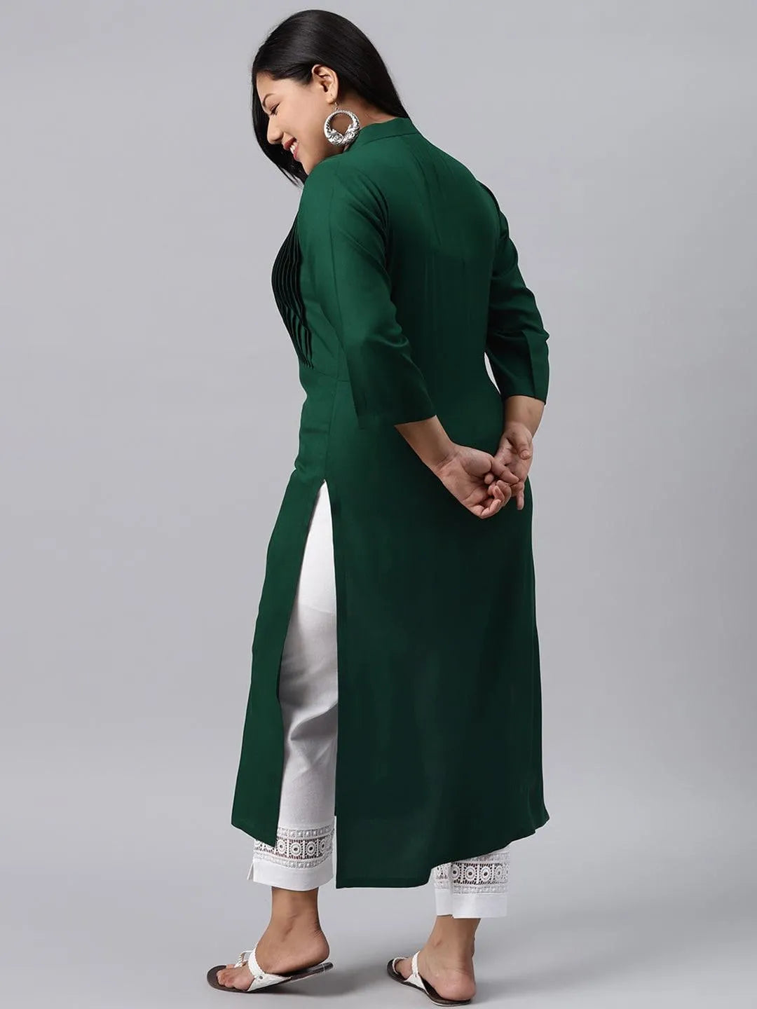 Plus Size Green Solid Rayon Kurta - Libas