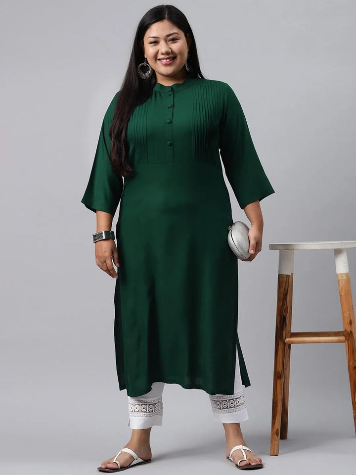 Plus Size Green Solid Rayon Kurta - Libas