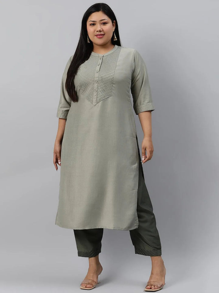 Plus Size Green Solid Silk Kurta - Libas