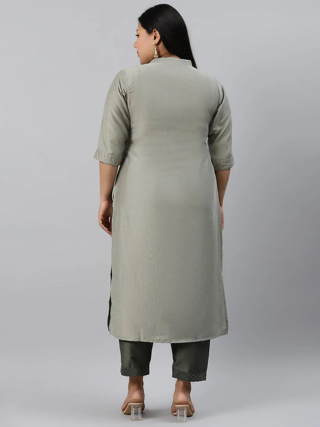 Plus Size Green Solid Silk Kurta - Libas 