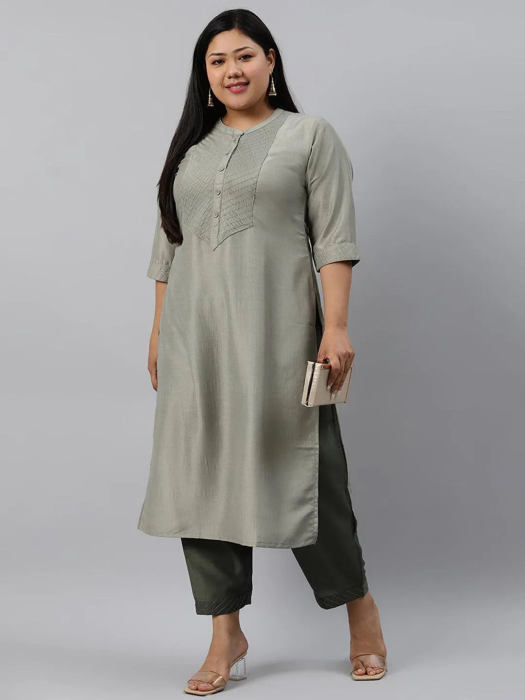 Plus Size Green Solid Silk Kurta - Libas