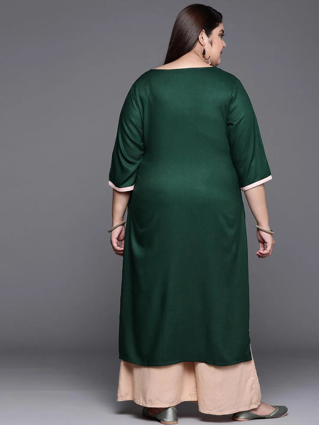 Plus Size Green Solid Wool Kurta - Libas