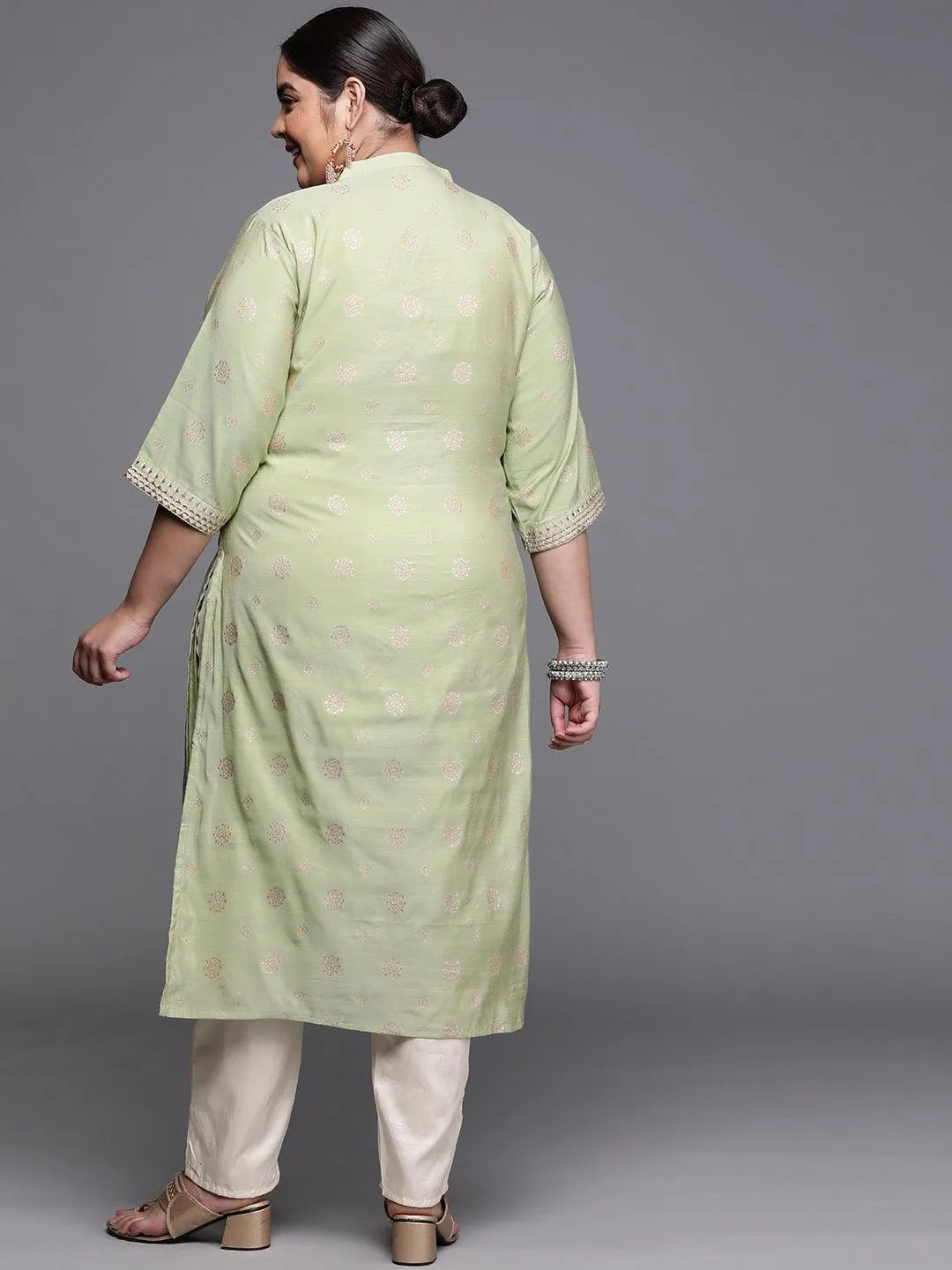 Plus Size Green Yoke Design Chanderi Silk Kurta - Libas 