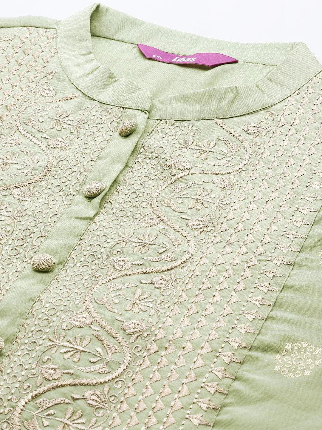 Plus Size Green Yoke Design Chanderi Silk Kurta - Libas 