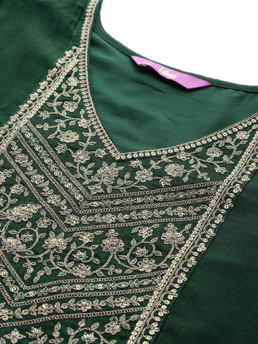 Plus Size Green Yoke Design Silk Kurta - Libas