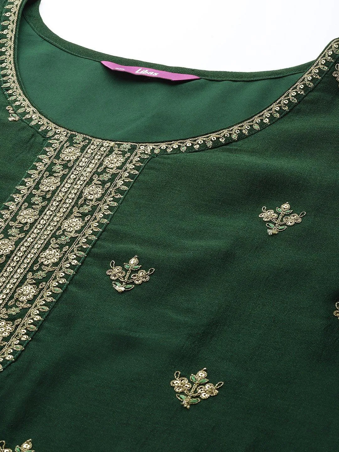 Plus Size Green Yoke Design Silk Kurta - Libas