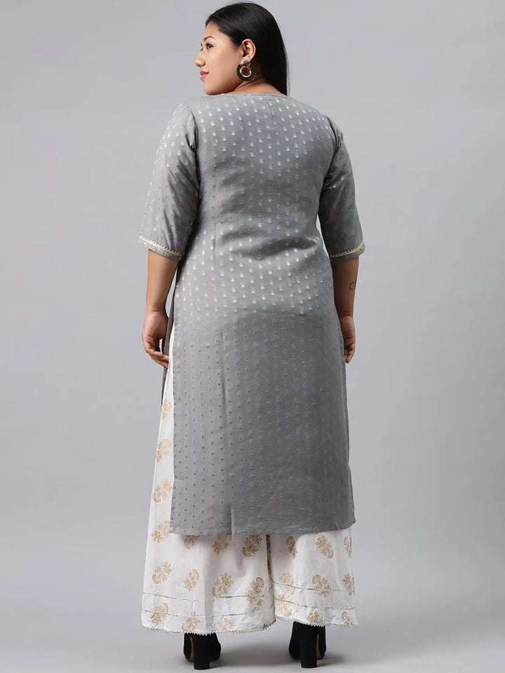 Plus Size Grey Chanderi Silk Kurta - Libas