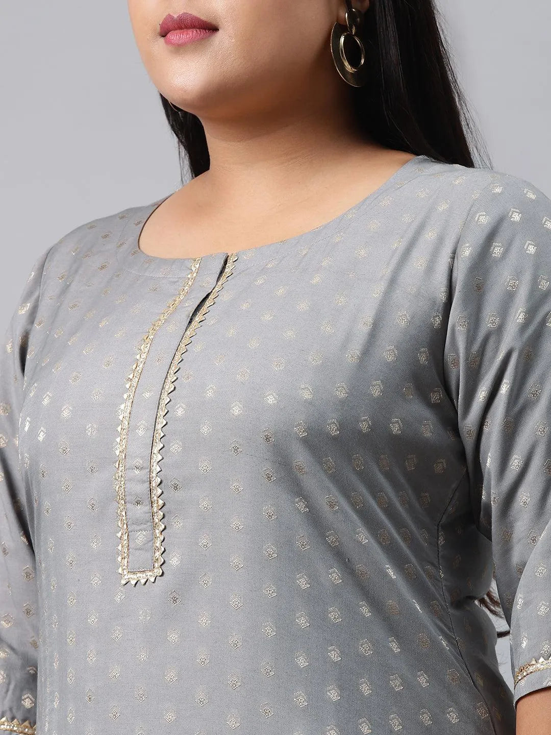 Plus Size Grey Chanderi Silk Kurta - Libas