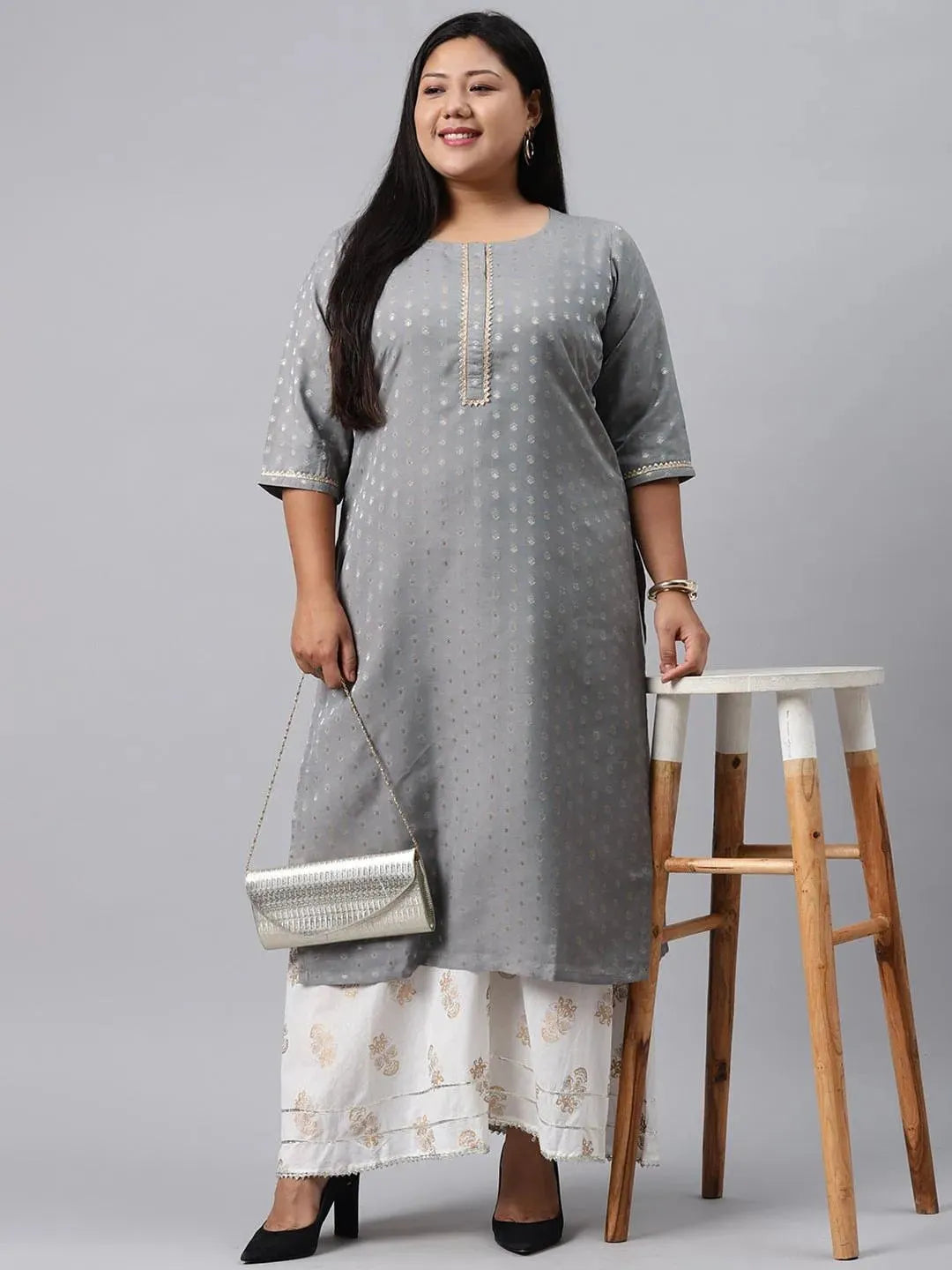 

Buy Plus Size Grey Chanderi Silk Kurta - 11105-6XL | Libas Ethnic Wear Online