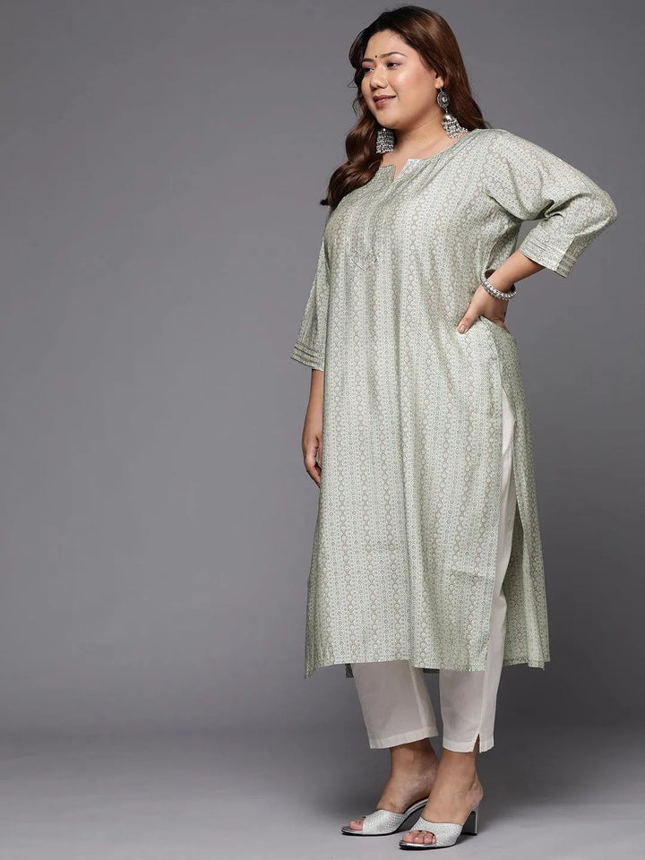 Plus Size Grey Printed Silk Straight Kurta - Libas