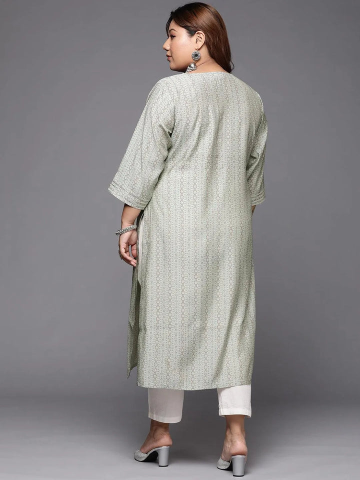 Plus Size Grey Printed Silk Straight Kurta - Libas