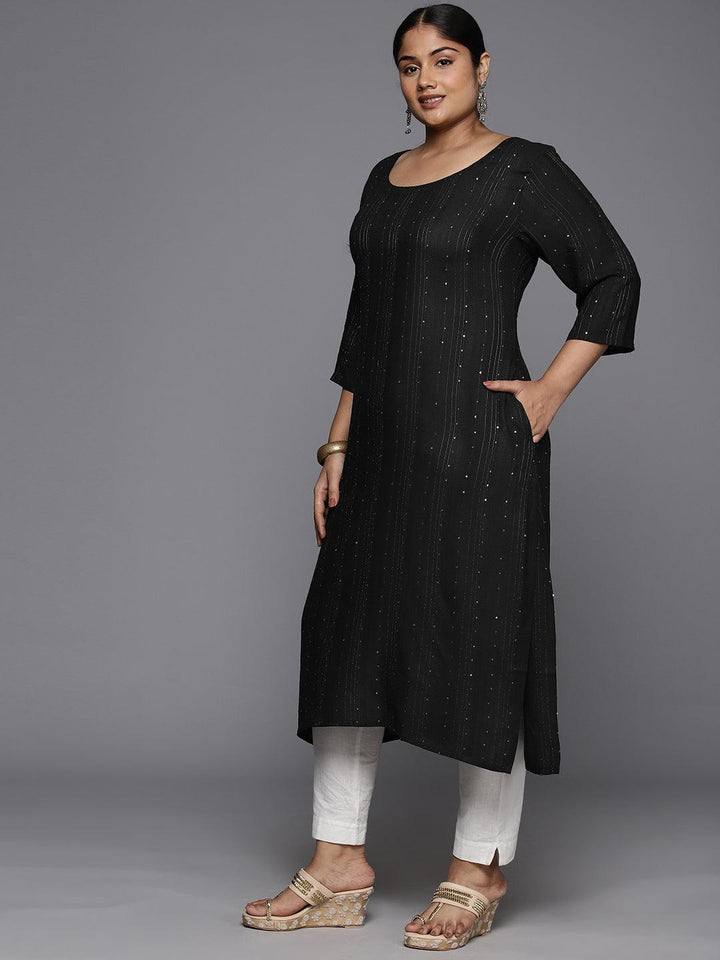 Plus Size Grey Rayon Embroidered Straight Kurta - Libas