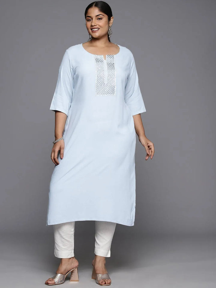 Plus Size Grey Rayon Yoke Design Straight Kurta - Libas