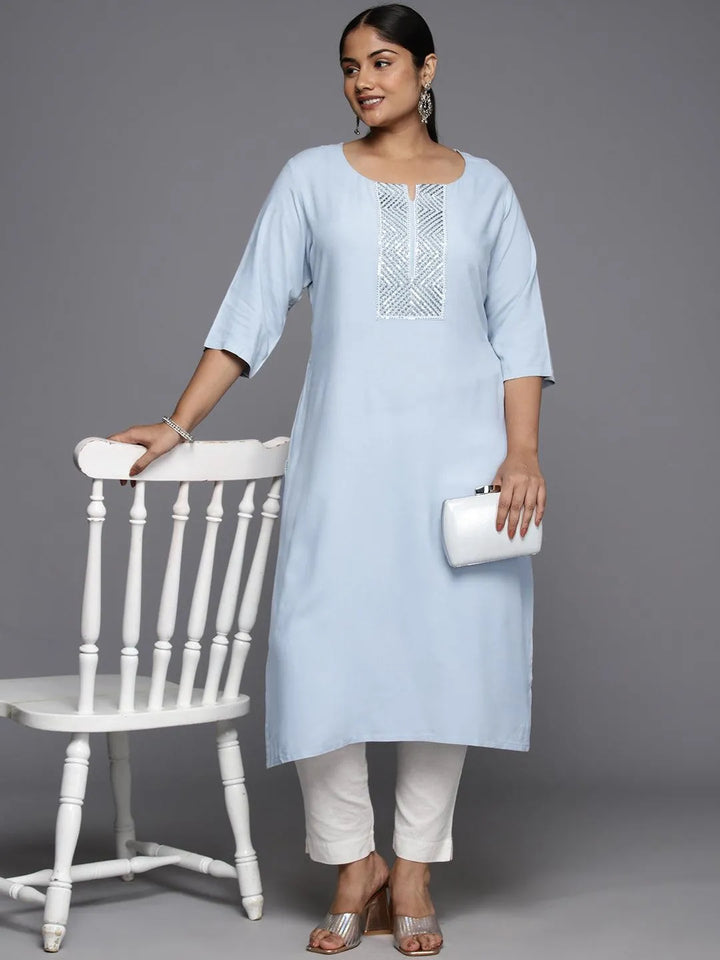 Plus Size Grey Rayon Yoke Design Straight Kurta - Libas